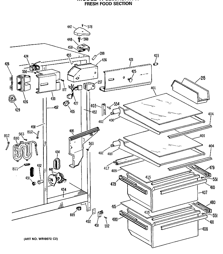 FRESH FOOD SECTION Diagram and Parts List for TFC20JRSAWW  General Electric Refrigerator