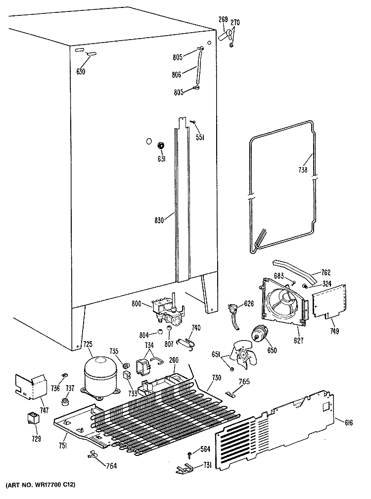 Section Diagram and Parts List for TFC20JRSAWW  General Electric Refrigerator