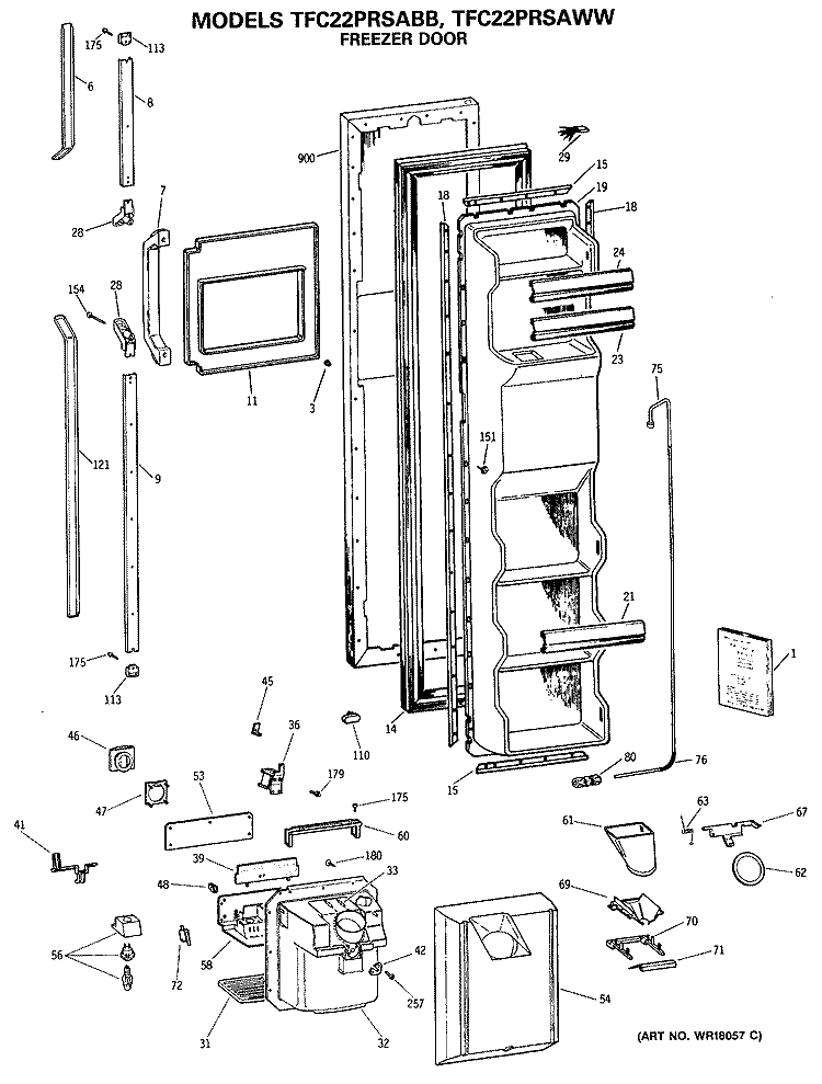 FREEZER DOOR Diagram and Parts List for TFC22PRSAWW  General Electric Refrigerator