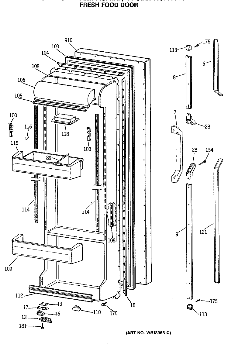 FRESH FOOD DOOR Diagram and Parts List for TFC22PRSAWW  General Electric Refrigerator