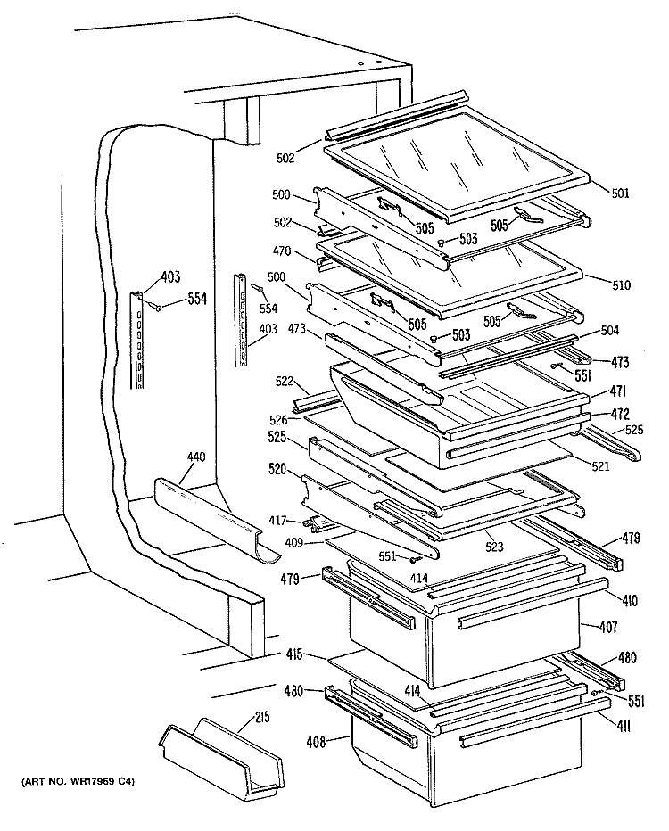 Section Diagram and Parts List for TFC22PRSAWW  General Electric Refrigerator