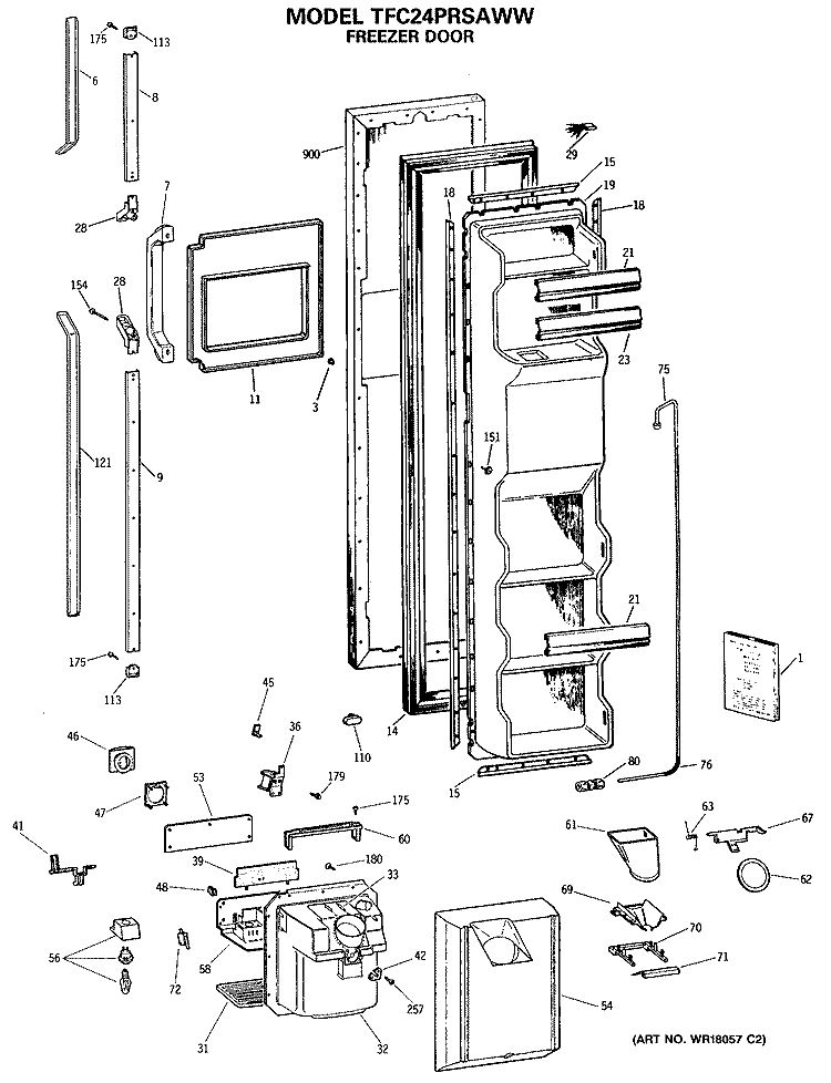 FREEZER DOOR Diagram and Parts List for TFC24PRSAWW  General Electric Refrigerator