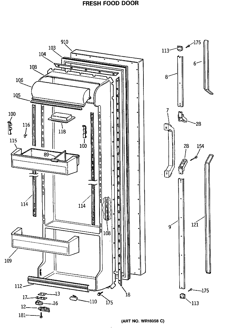 FRESH FOOD DOOR Diagram and Parts List for TFC24PRSAWW  General Electric Refrigerator