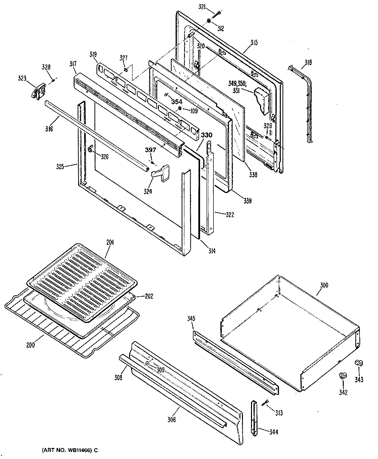Section Diagram and Parts List for JGBS19GEP4  General Electric Range