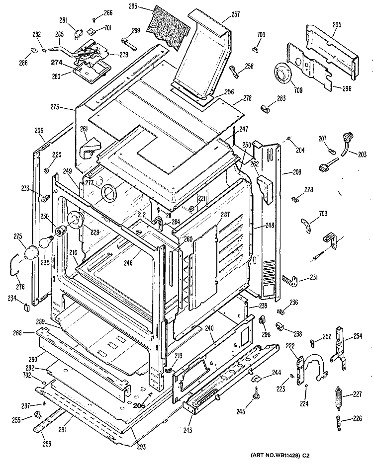 Section Diagram and Parts List for JGBP29GES1  General Electric Range