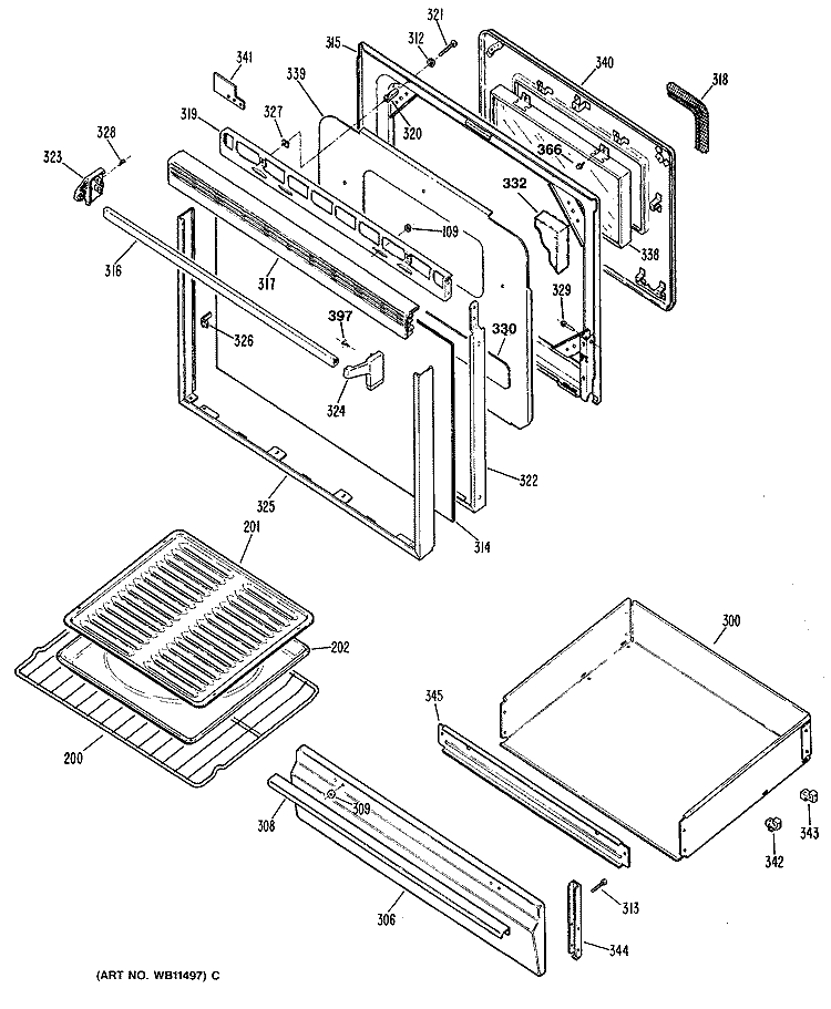 Section Diagram and Parts List for JGBP29GES1  General Electric Range