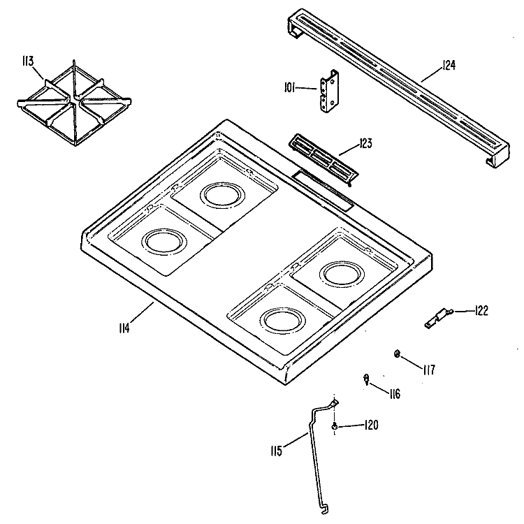 Section Diagram and Parts List for JGSS05GER3  General Electric Range