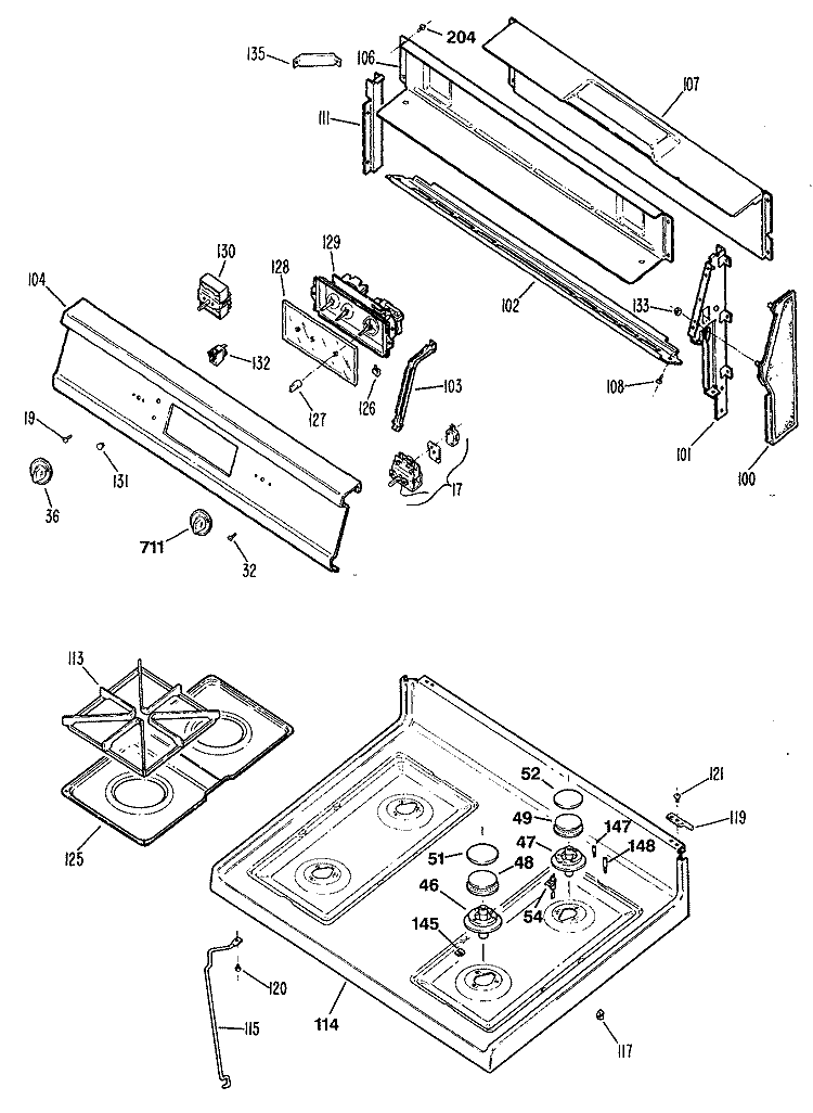 Section Diagram and Parts List for JGBP30GEP4  General Electric Range