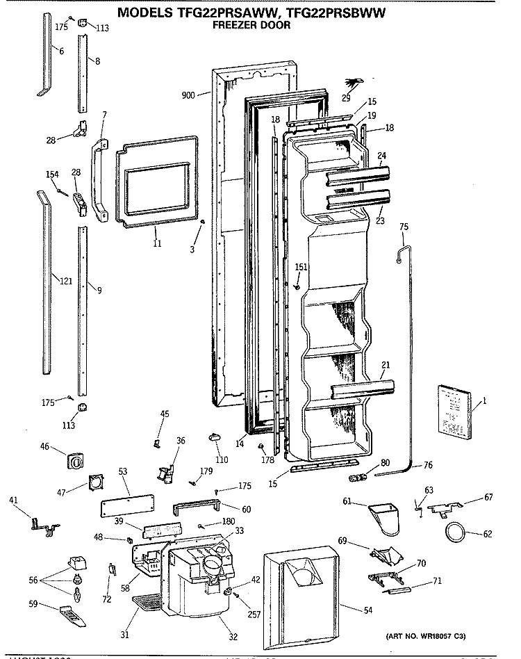FREEZER DOOR Diagram and Parts List for TFG22PRSAWW  General Electric Refrigerator