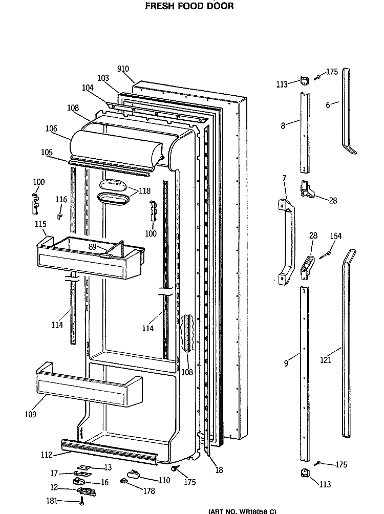 FRESH FOOD DOOR Diagram and Parts List for TFG22PRSAWW  General Electric Refrigerator