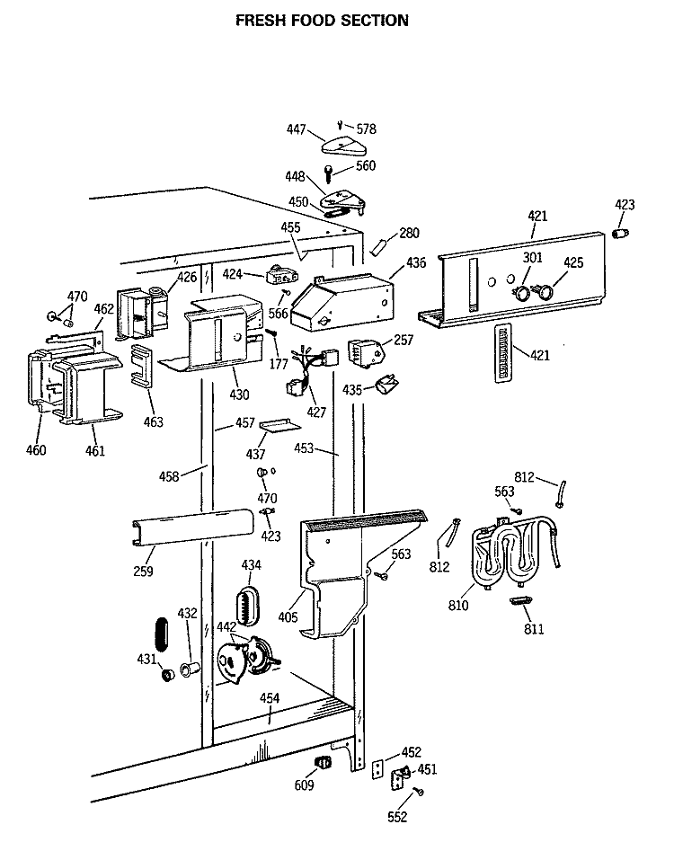 FRESH FOOD SECTION Diagram and Parts List for TFG22PRSAWW  General Electric Refrigerator