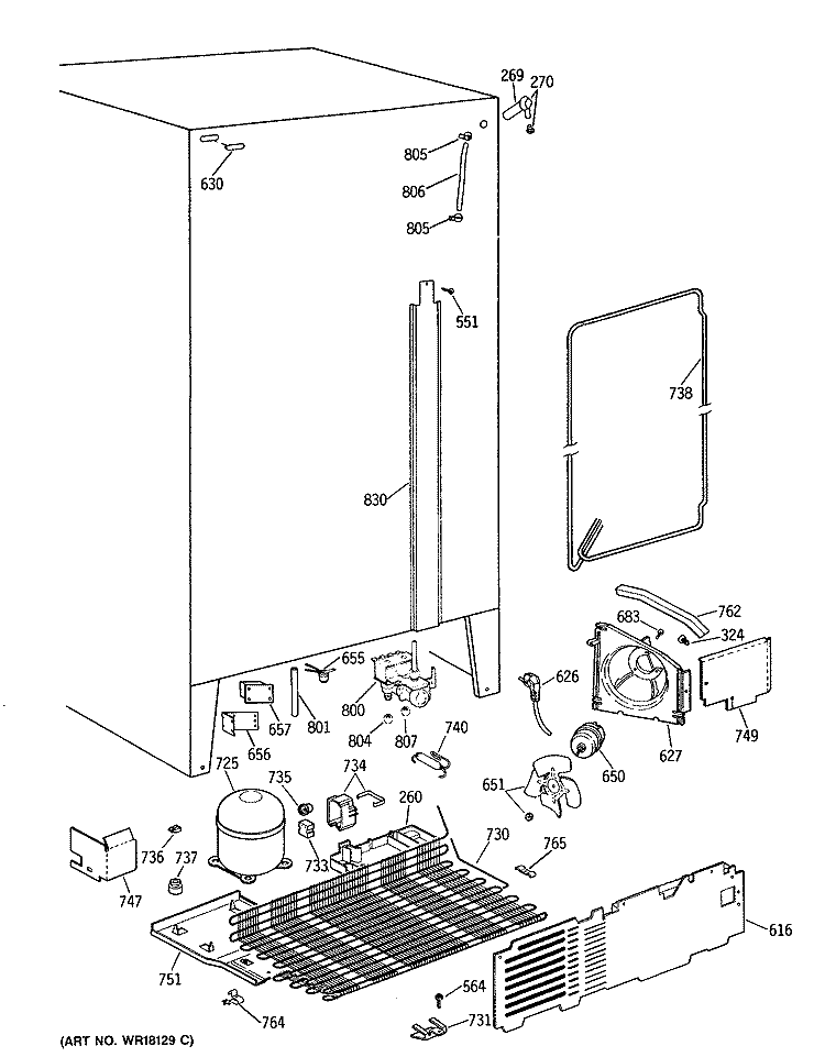 Section Diagram and Parts List for TFG22PRSAWW  General Electric Refrigerator