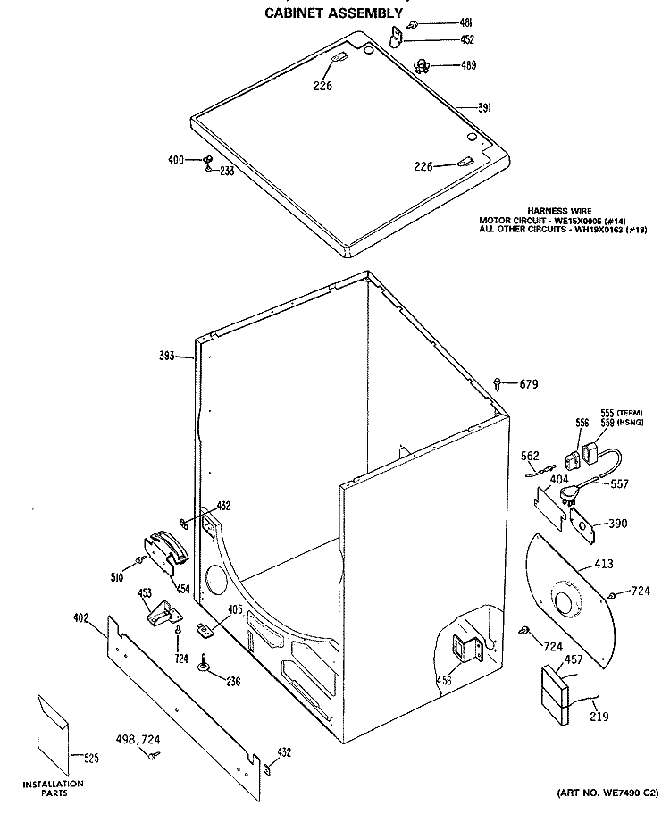 CABINET ASSEMBLY Diagram and Parts List for DDG7289RBLAA  General Electric Dryer