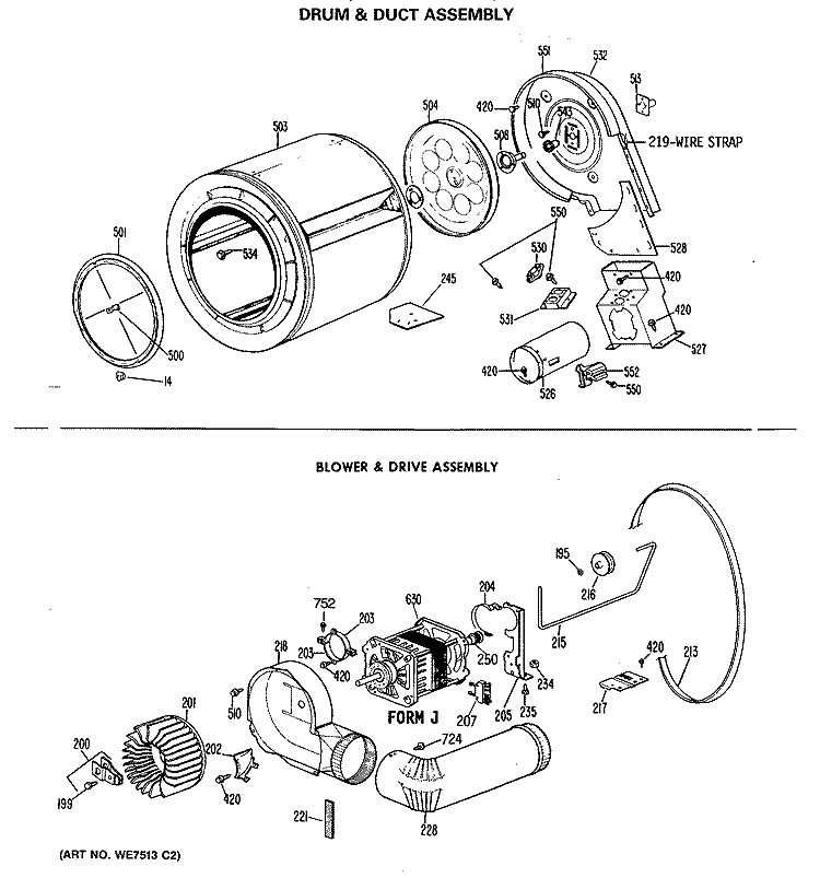 DRUM & DUCT ASSEMBLY Diagram and Parts List for DDG7289RBLAA  General Electric Dryer