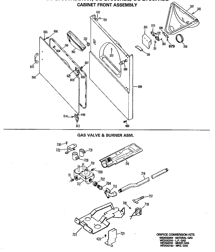 CABINET FRONT ASSEMBLY Diagram and Parts List for DDG7289RBLAA  General Electric Dryer
