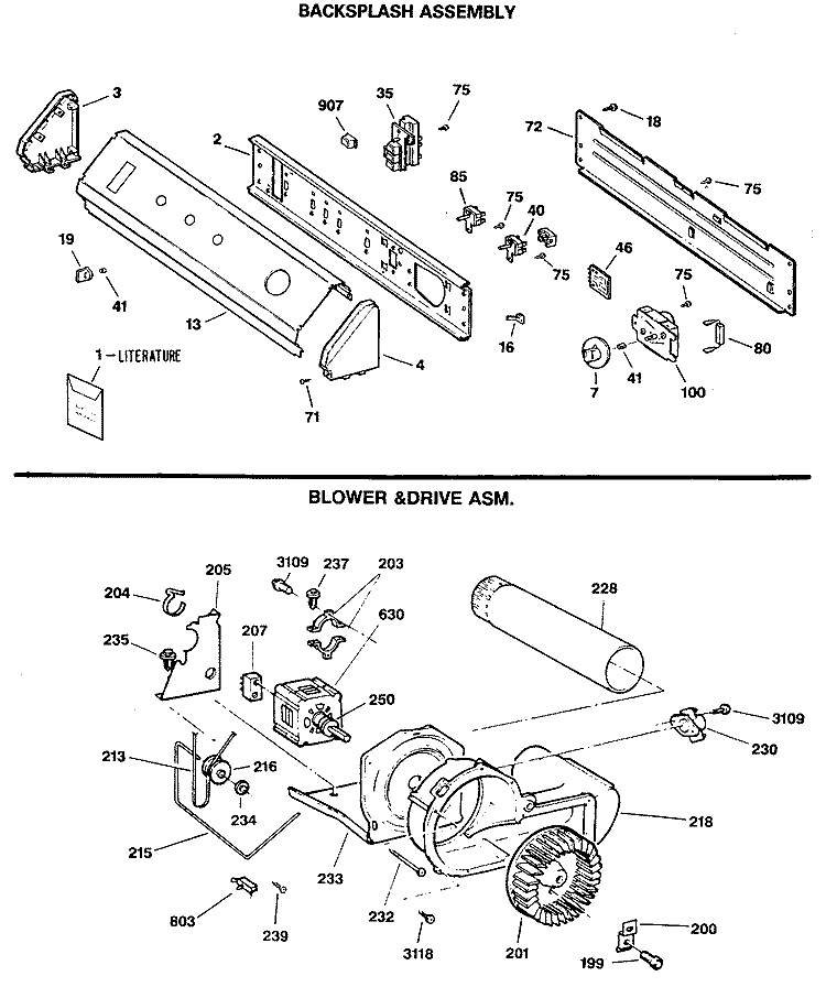 BACKSPLASH ASSEMBLY Diagram and Parts List for DDG8589RDMAA  General Electric Dryer