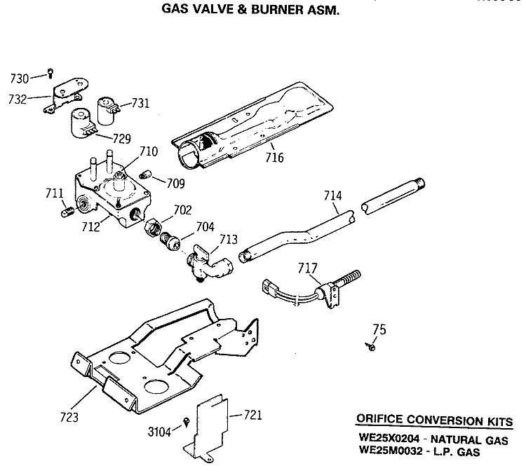 GAS VALVE & BURNER ASM. Diagram and Parts List for DDG8589RDMAA  General Electric Dryer