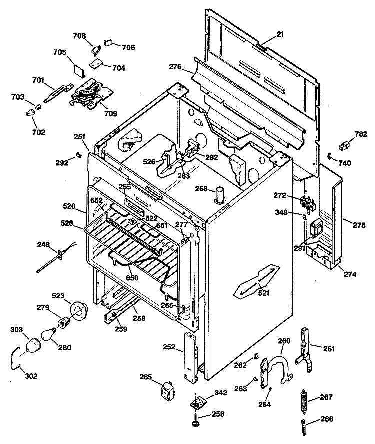 Section Diagram and Parts List for JBP48GS1  General Electric Range