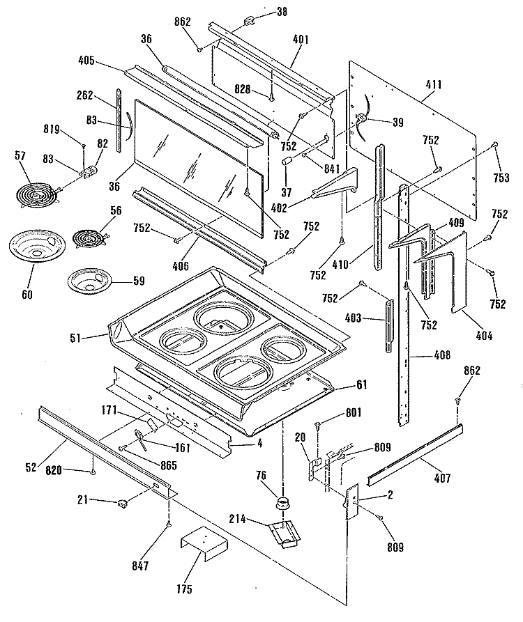 Section Diagram and Parts List for JHP69GN4WH  General Electric Microwave Oven Combo