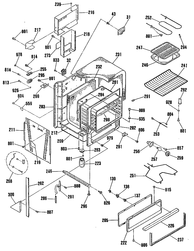 Section Diagram and Parts List for JSP50GN3BG  General Electric Range