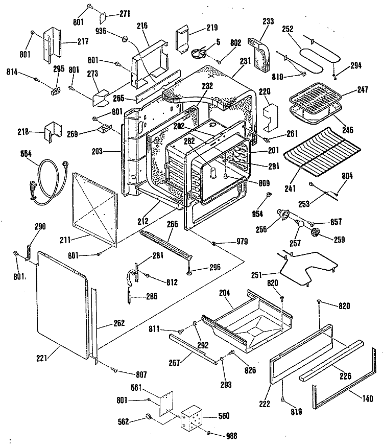 Section Diagram and Parts List for JCSP31GP2WH  General Electric Range