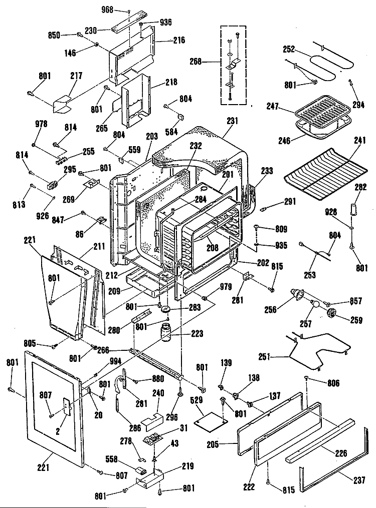Section Diagram and Parts List for JSP62GN3BG  General Electric Range