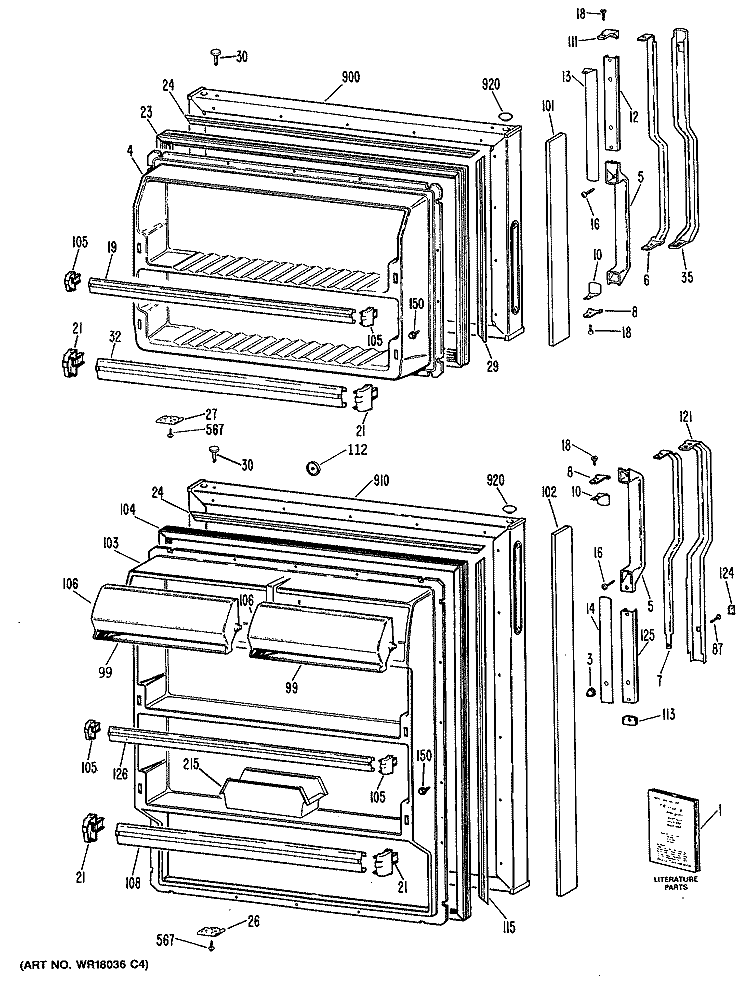 Section Diagram and Parts List for TBX16DASDRAD  General Electric Refrigerator