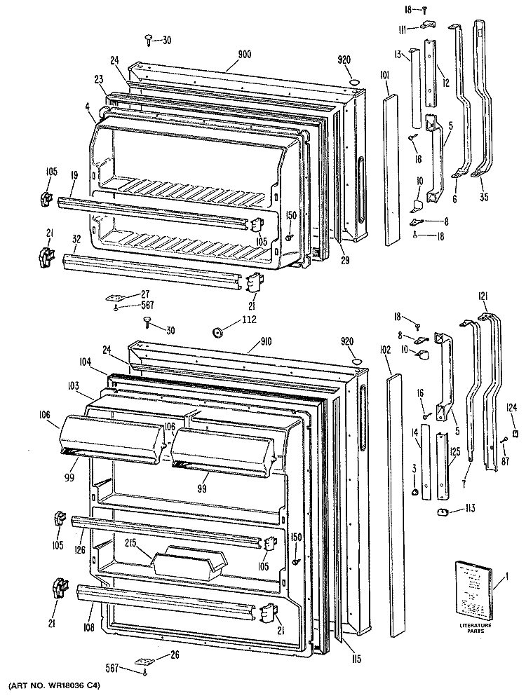 Section Diagram and Parts List for TBX16DASFRAD  General Electric Refrigerator