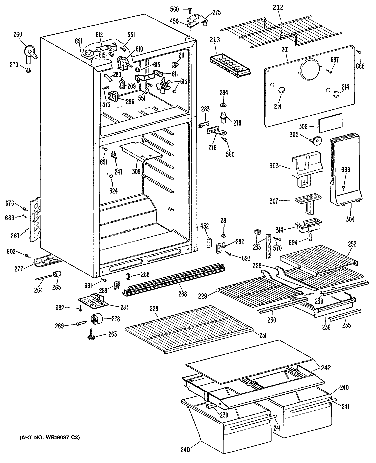 Section Diagram and Parts List for TBX16DASFRAD  General Electric Refrigerator