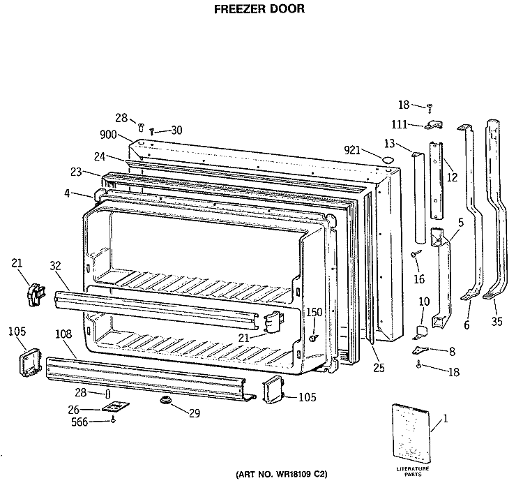 FREEZER DOOR Diagram and Parts List for TBX19JASPRWH  General Electric Refrigerator