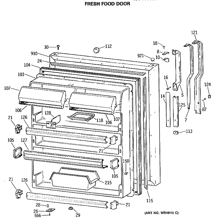FRESH FOOD DOOR Diagram and Parts List for TBX19JASPRWH  General Electric Refrigerator