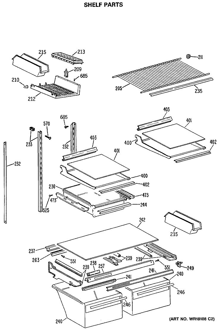 SHELF PARTS Diagram and Parts List for TBX19JASPRWH  General Electric Refrigerator