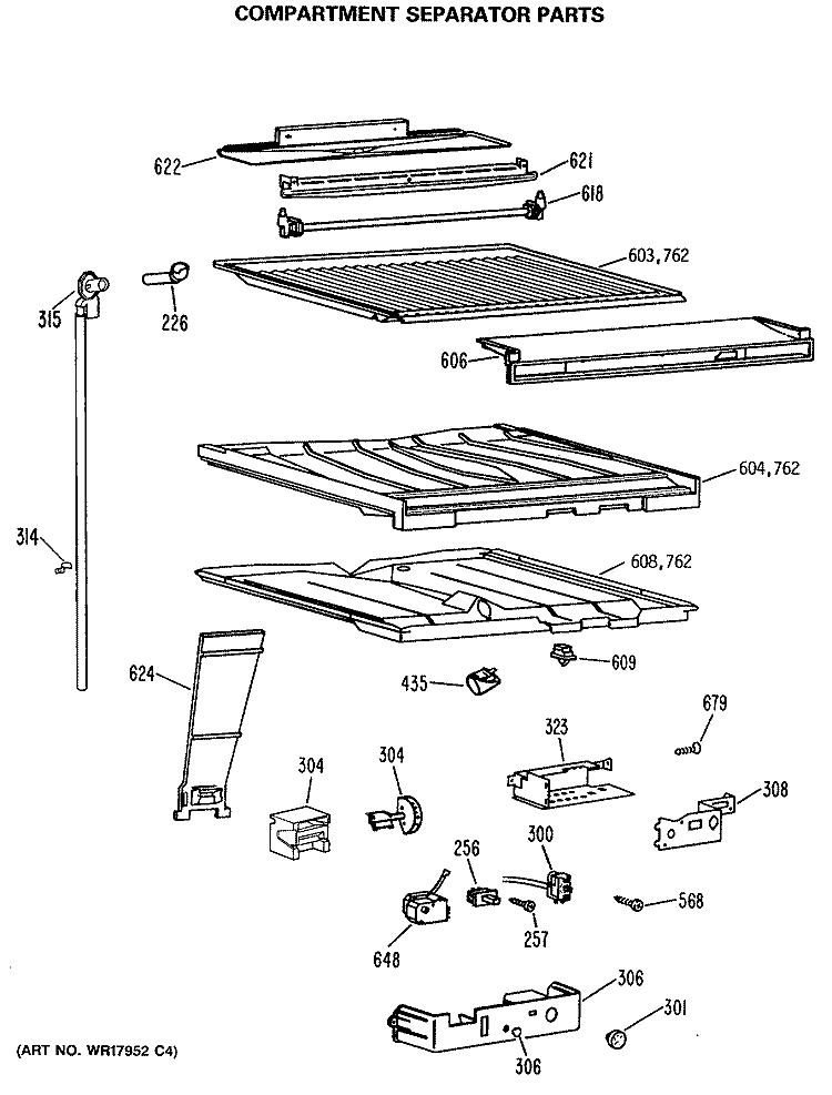COMPARTMENT SEPARATOR PARTS Diagram and Parts List for TBX19JASPRWH  General Electric Refrigerator