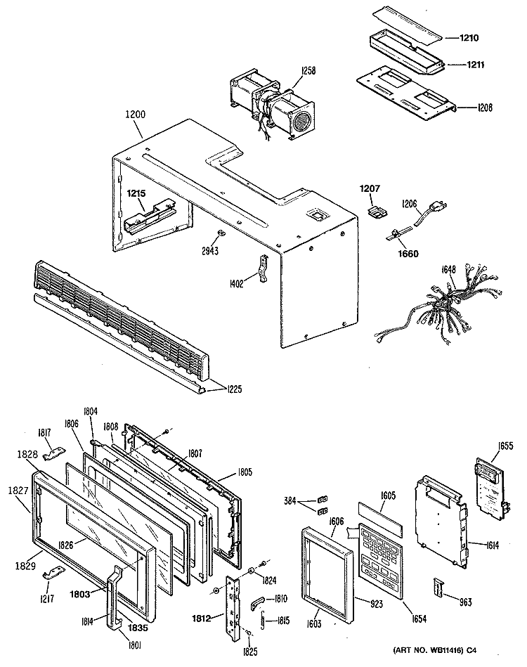 Section Diagram and Parts List for JVM130K04  General Electric Microwave