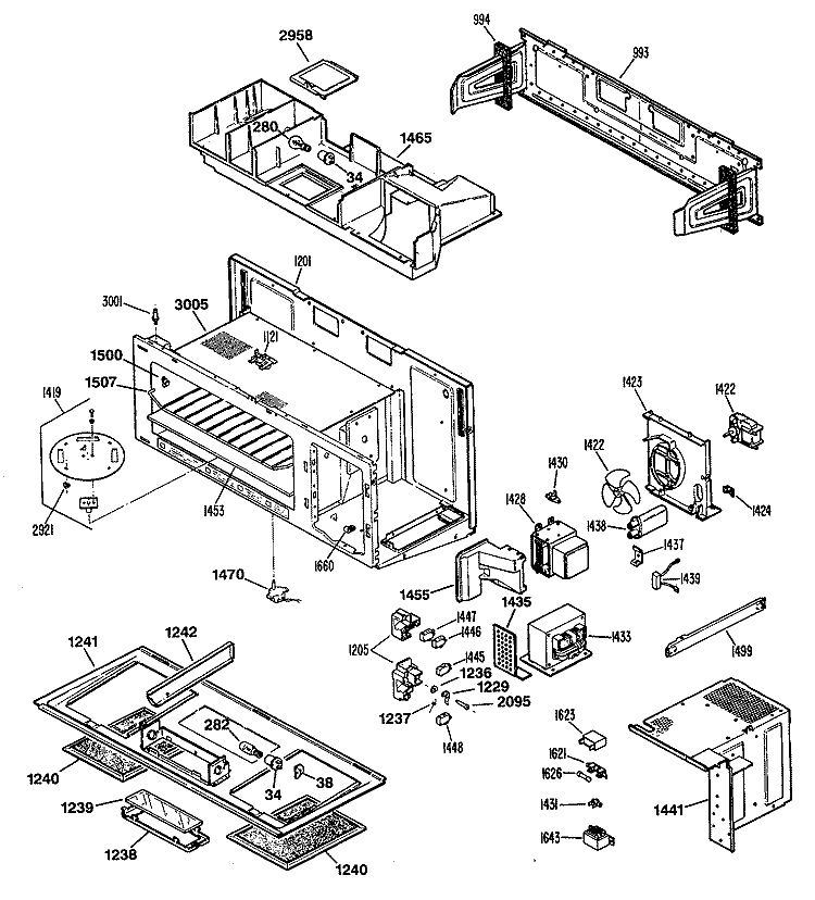 Section Diagram and Parts List for JVM130K04  General Electric Microwave
