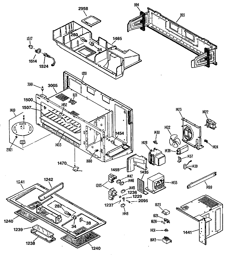 Section Diagram and Parts List for JVM140K04  General Electric Microwave