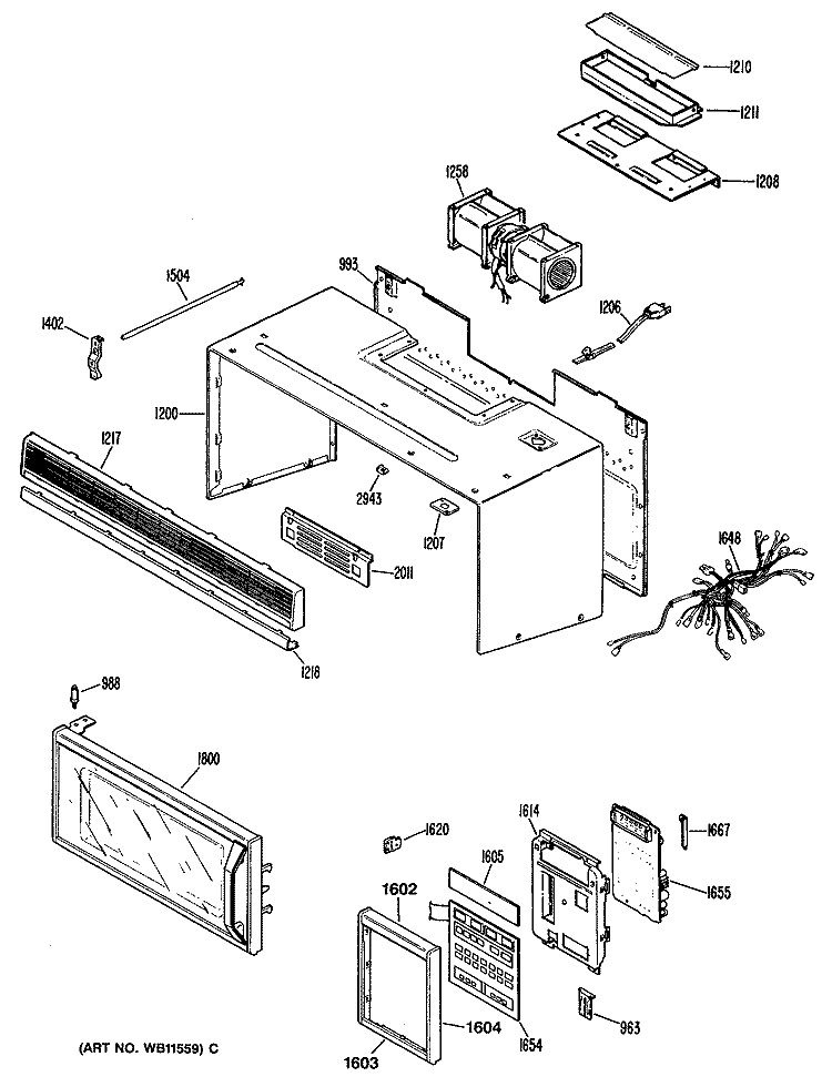 Section Diagram and Parts List for JVM190K03  General Electric Microwave
