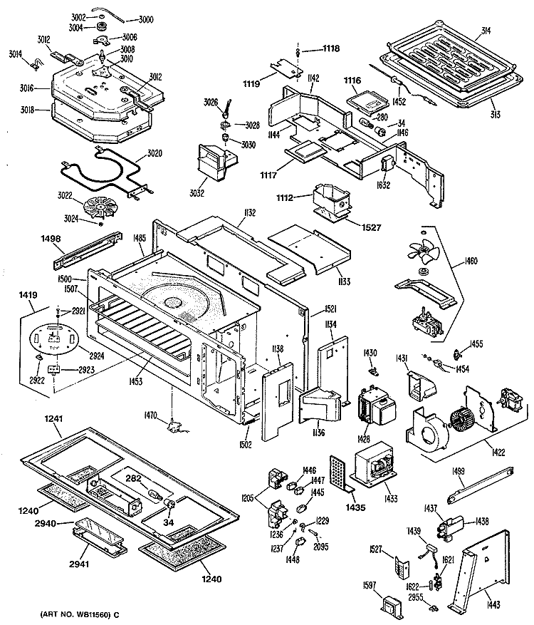 Section Diagram and Parts List for JVM190K03  General Electric Microwave