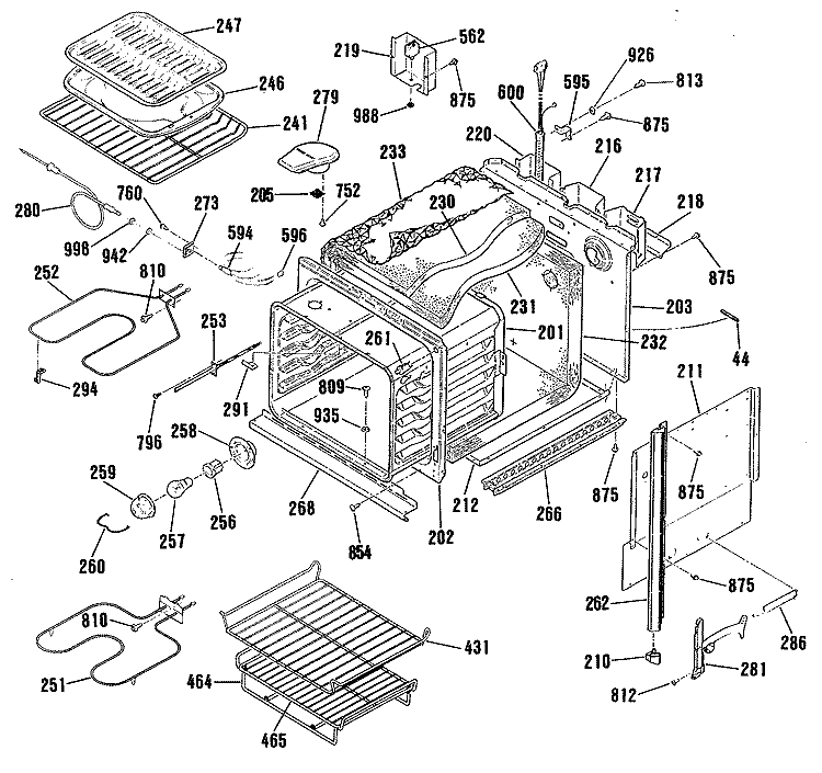 Section Diagram and Parts List for JKP17WP3WG  General Electric Wall Oven