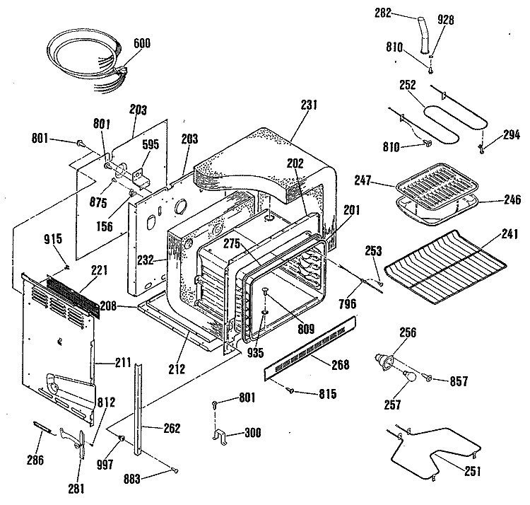Section Diagram and Parts List for JDC27GP3BG  General Electric Range