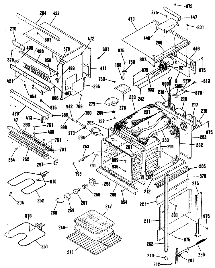 Section Diagram and Parts List for JKP76GP2BG  General Electric Microwave Oven Combo