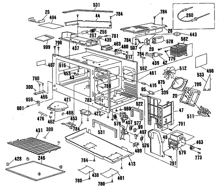 Section Diagram and Parts List for JKP76GP2BG  General Electric Microwave Oven Combo