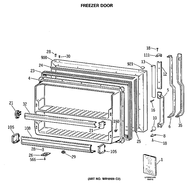 FREEZER DOOR Diagram and Parts List for TBX19MASPRWH  General Electric Refrigerator