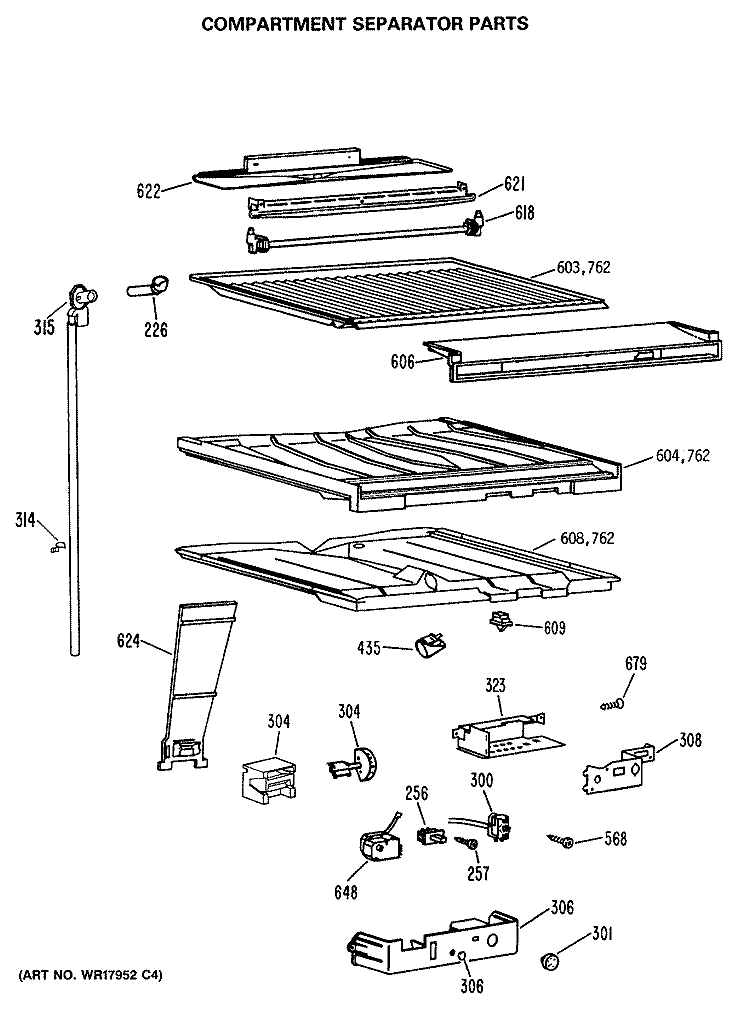 COMPARTMENT SEPARATOR PARTS Diagram and Parts List for TBX19MASPRWH  General Electric Refrigerator