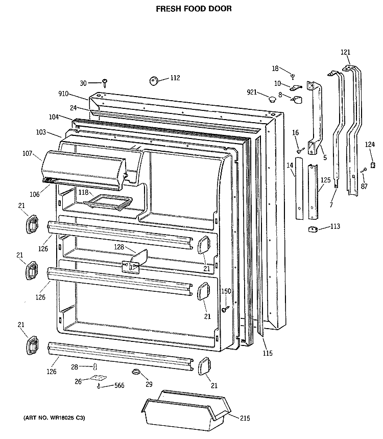 FRESH FOOD DOOR Diagram and Parts List for TBH21JASPRWH  General Electric Refrigerator