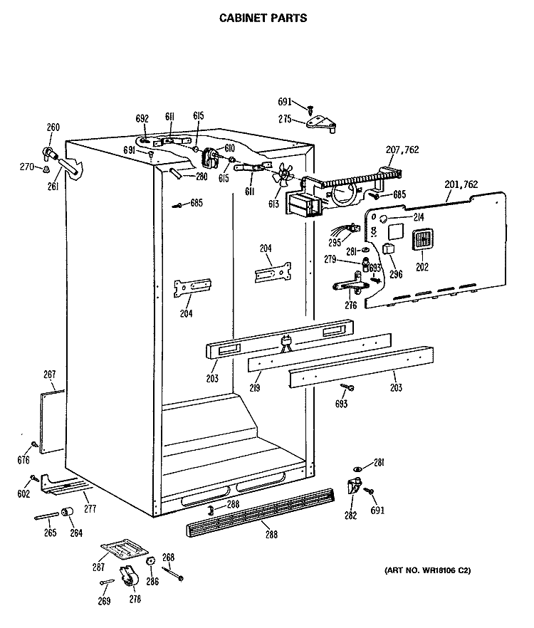 CABINET PARTS Diagram and Parts List for TBH21JASPRWH  General Electric Refrigerator