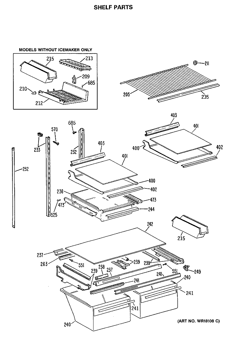 SHELF PARTS Diagram and Parts List for TBH21JASPRWH  General Electric Refrigerator
