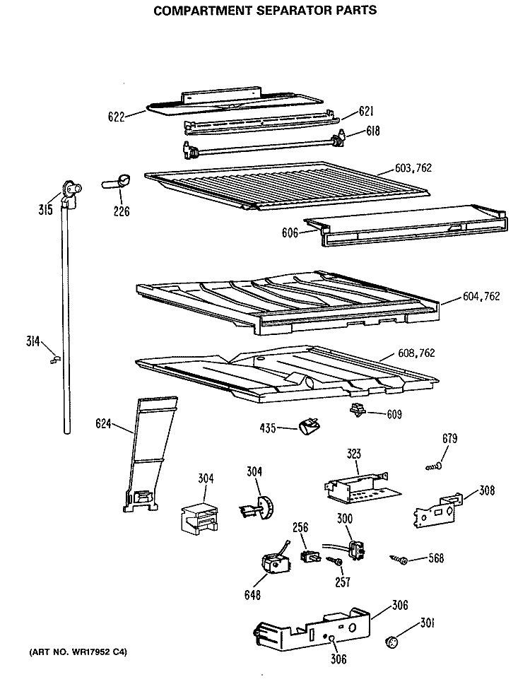 COMPARTMENT SEPARATOR PARTS Diagram and Parts List for TBH21JASPRWH  General Electric Refrigerator