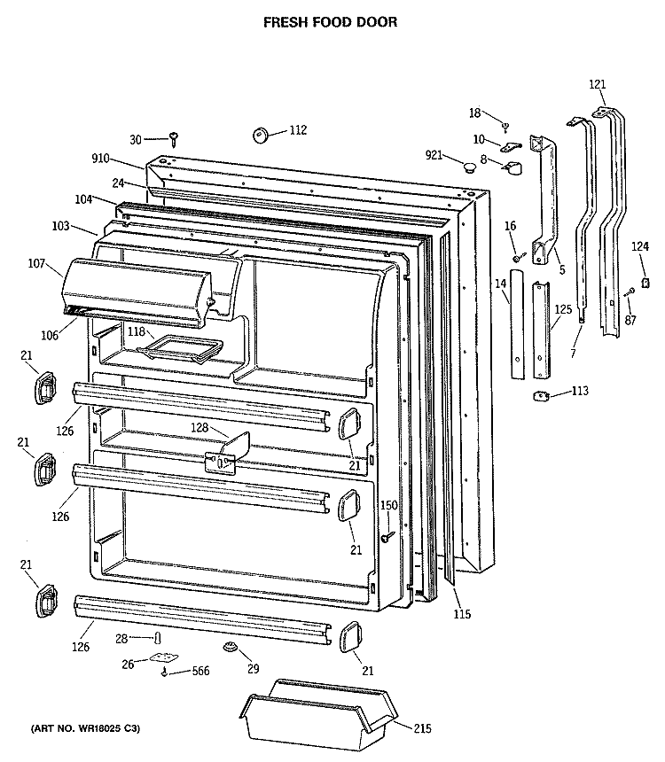 FRESH FOOD DOOR Diagram and Parts List for TBH21MASPRAD  General Electric Refrigerator