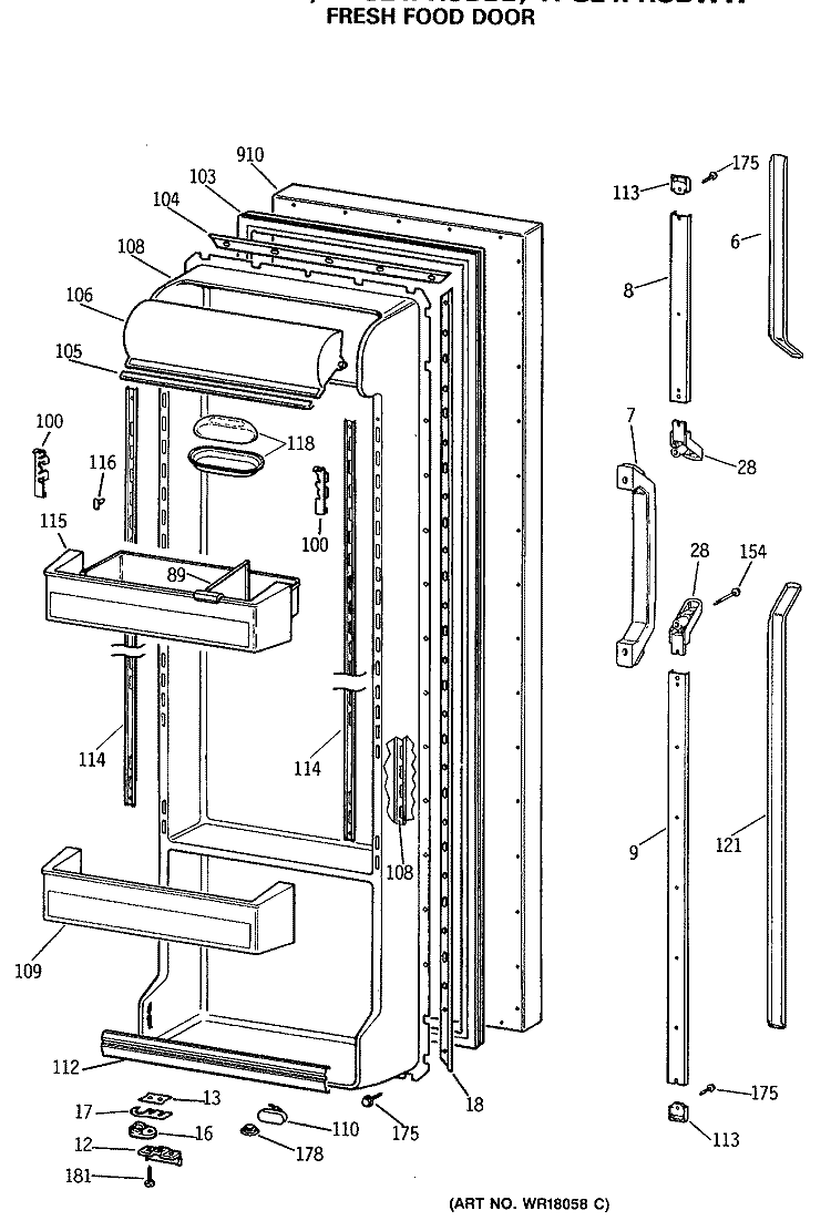 FRESH FOOD DOOR Diagram and Parts List for TFG24PRSAWW  General Electric Refrigerator